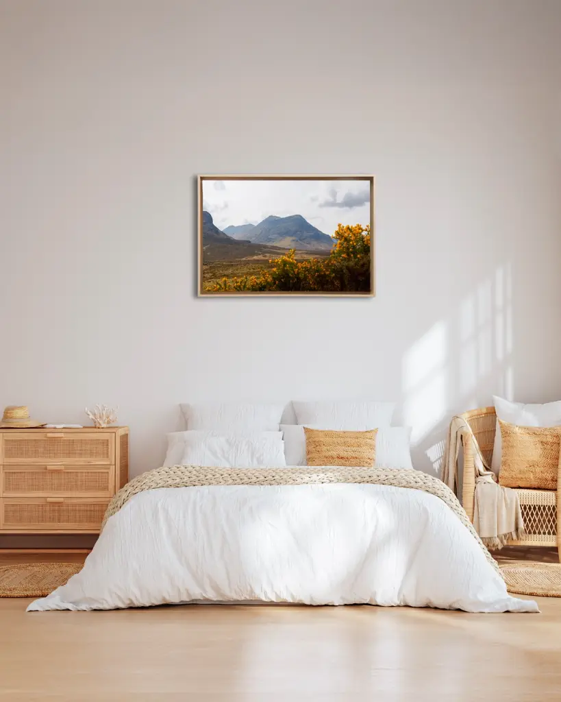 Glencoe_vallee_fleur_jaune_montagne_scotland_toile_cadre_5_chambre_osier.webp