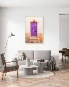 Porte_violet_poster_encadre_salon_gris_tissus_moderne.webp