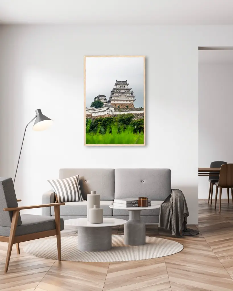 Château_Himeji_poster_cadre_6_salon_gris_tissus_moderne.webp