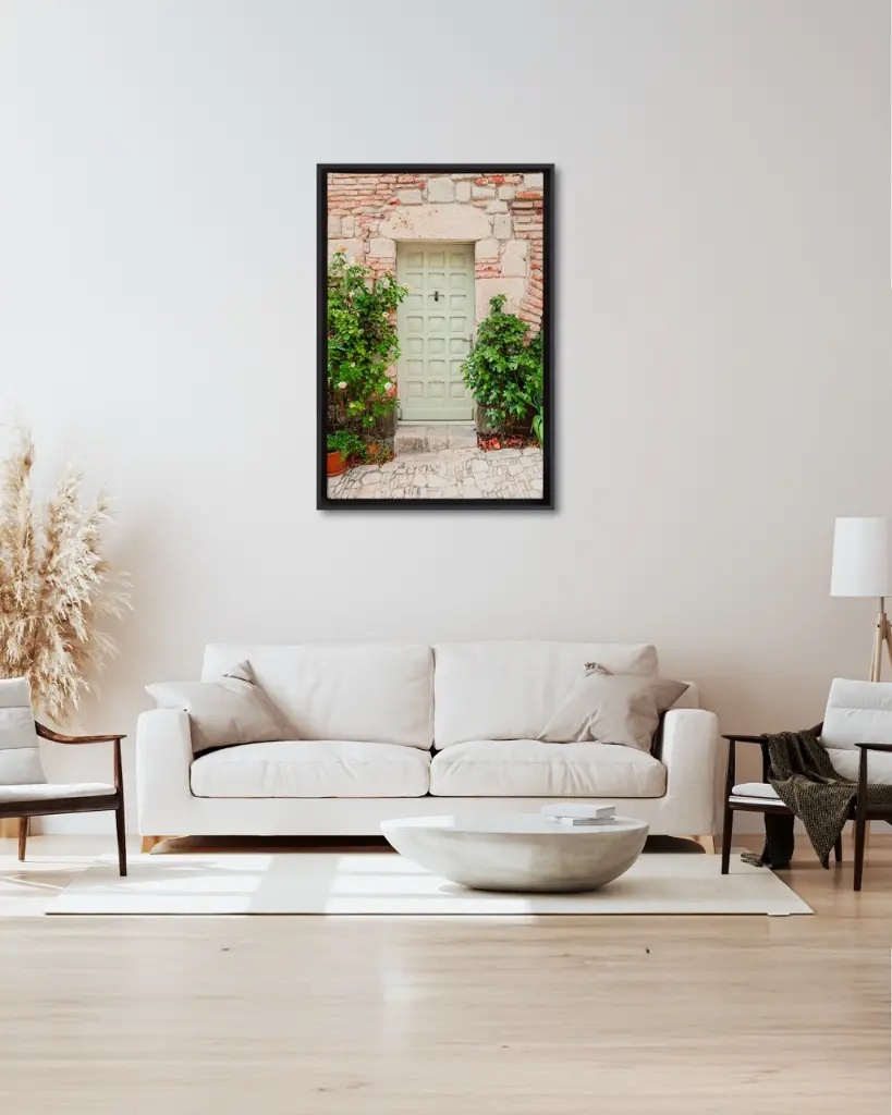 Porte_Penne d'Agenais_toile_encadre_salon_beige_tissus_moderne.webp
