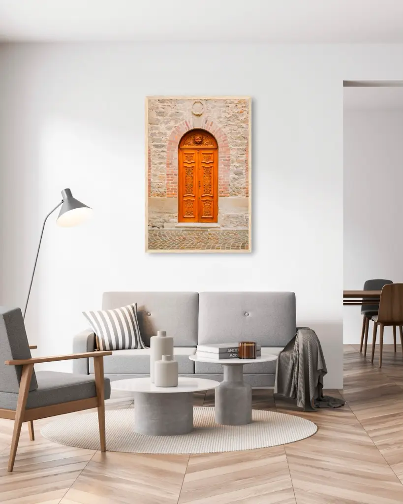 Porte_St Galmier_poster_encadre_salon_gris_tissus_moderne.webp