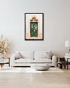 Porte_Verte_Estoi_toile_encadre_salon_beige_tissus_moderne.webp