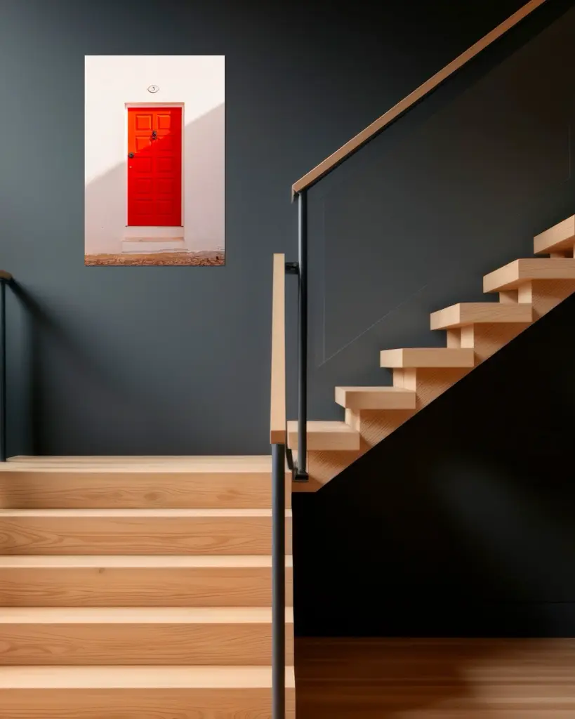 Porte_Rouge_aluminium_escalier_bois_moderne.webp
