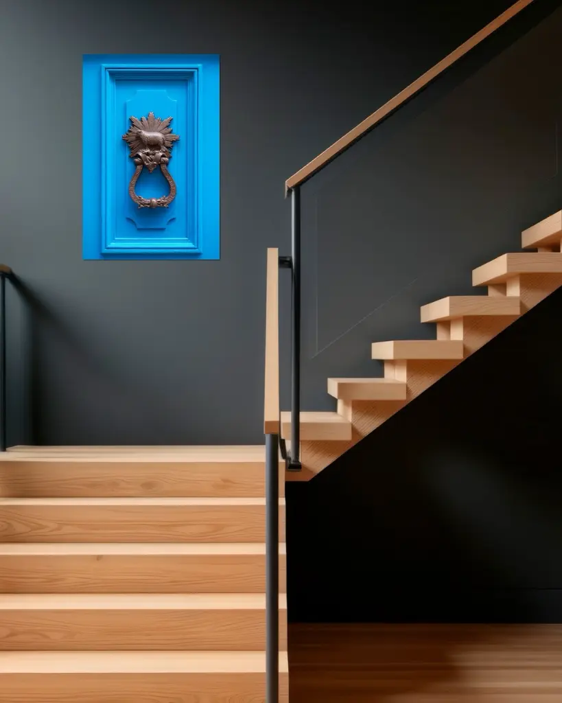 Porte_Bleu_Mouton_aluminium_escalier_bois_moderne.webp