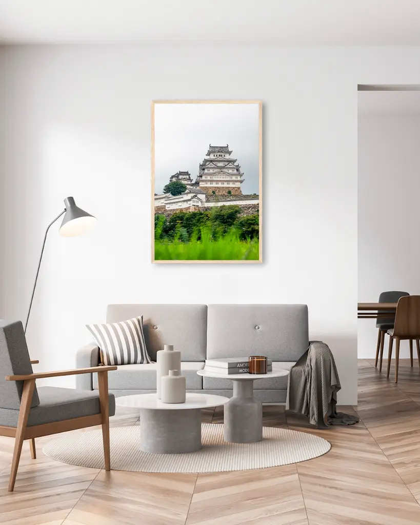 Château_Himeji_poster_cadre_2_salon_gris_tissus_moderne.webp