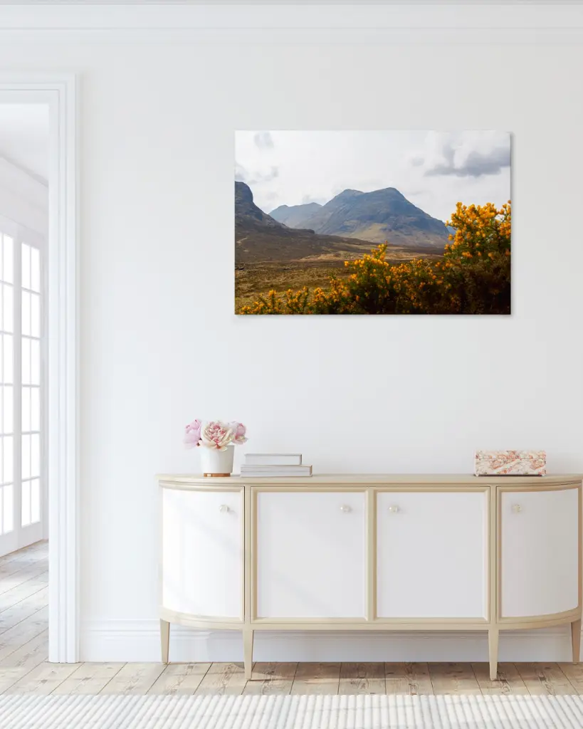 Glencoe_vallee_fleur_jaune_montagne_scotland_toile_simple_2_couloir_ancien.webp