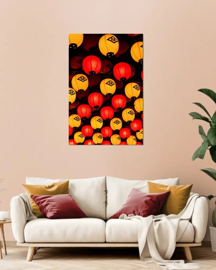 Lanternes japonaises rouges et jaunes – Photo d’art Japon - Aluminium (20x30 cm / 8x12″)