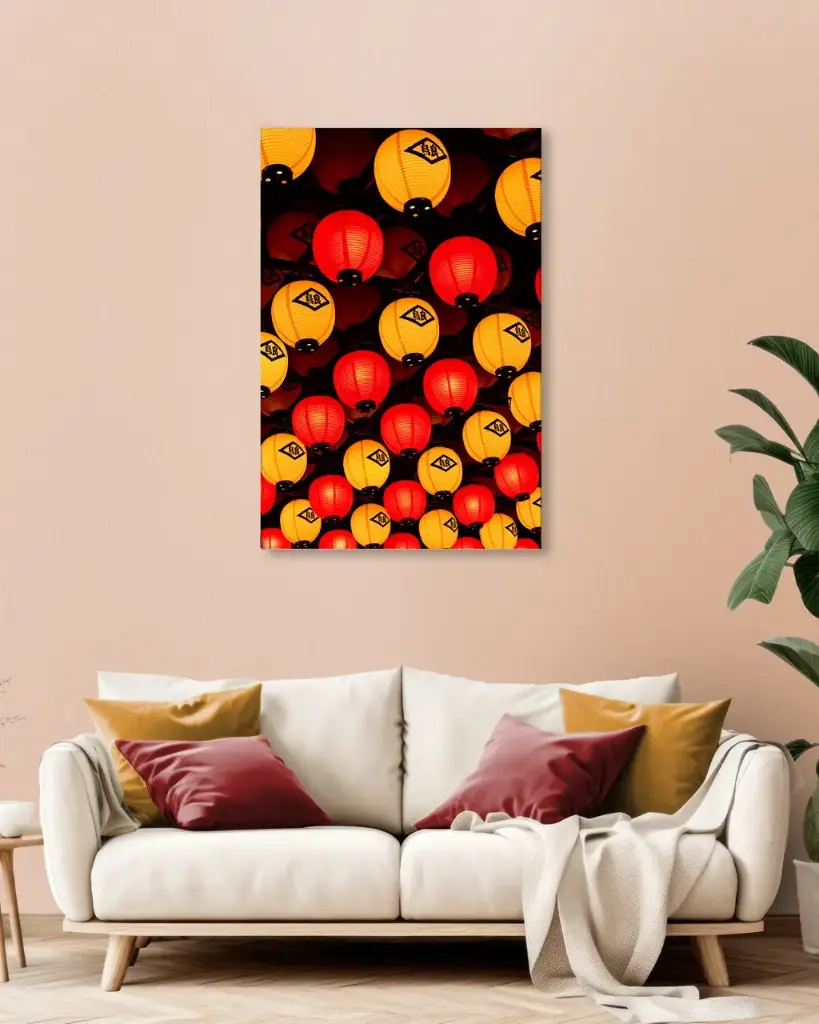 Lanternes japonaises rouges et jaunes – Photo d’art Japon - Toile (20x30 cm / 8x12″, Slim)