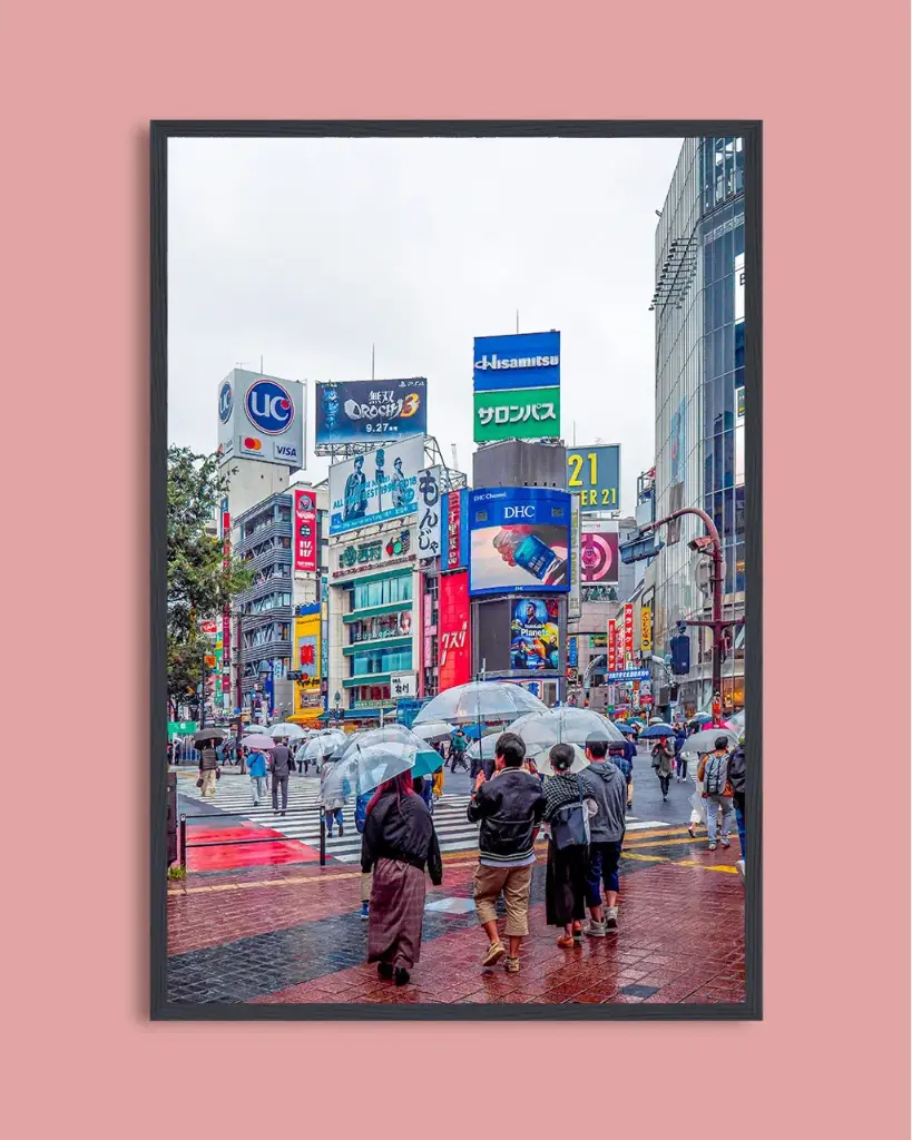 Shibuya Crossing sous la pluie – Photo d’art Japon - Poster encadré