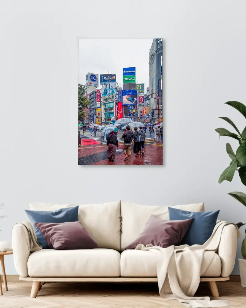 Shibuya Crossing sous la pluie – Photo d’art Japon - Toile (20x30 cm / 8x12″, Slim)