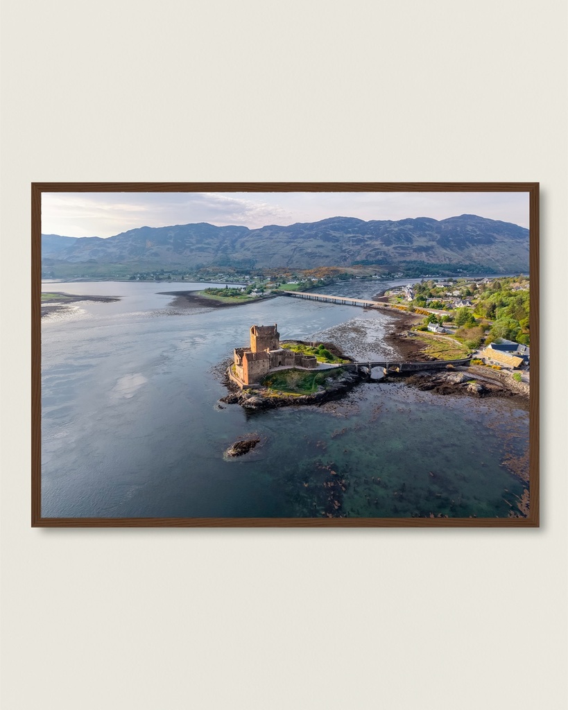 FRAMED POSTER - The legend of Eilean Donan, Scotland (21x29.7 cm / 8x12", Dark wood frame)