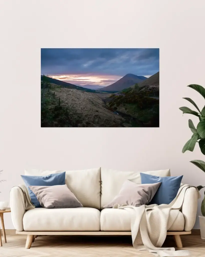 ALUMINIUM DIBOND – Twilight over the Beinn Dorain Valley, Scotland (20x30 cm / 8x12″)