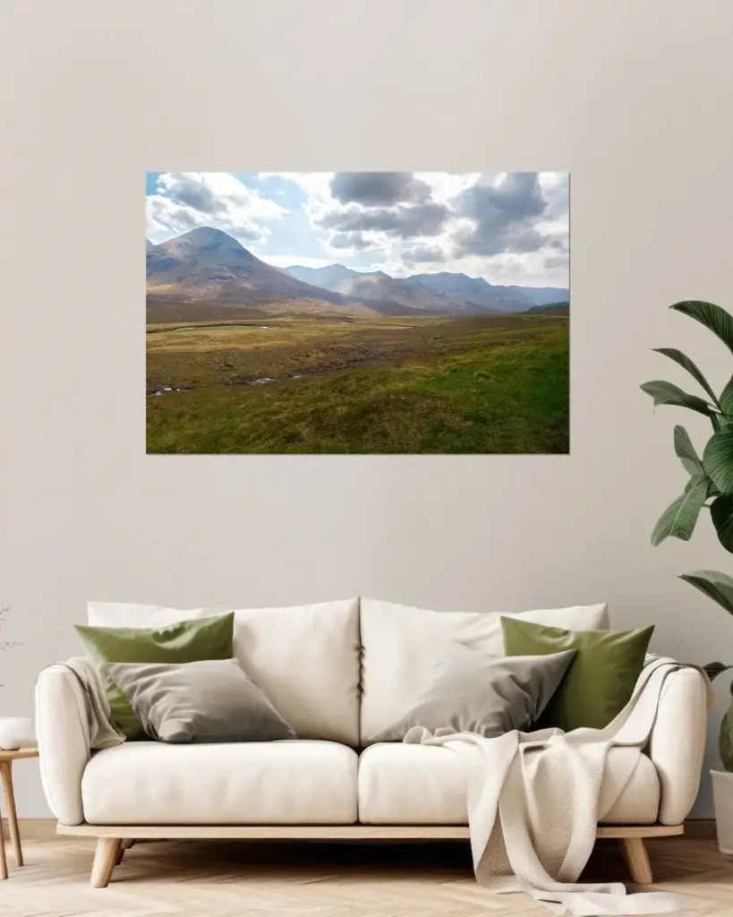 ALUMINUM DIBOND – When the clouds draw the light in the valley of Aonach air Chrith, Scotland (20x30 cm / 8x12″)