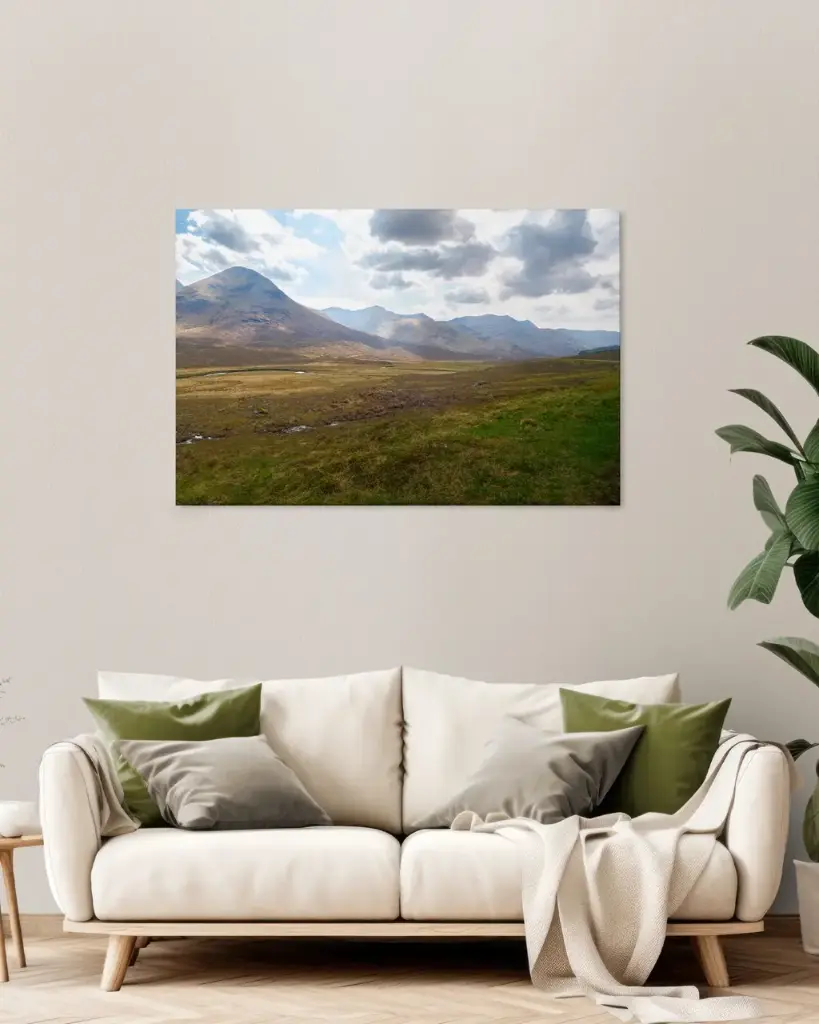 CANVAS – When the clouds draw the light in the valley of Aonach air Chrith, Scotland (20x30 cm / 8x12″, Slim)