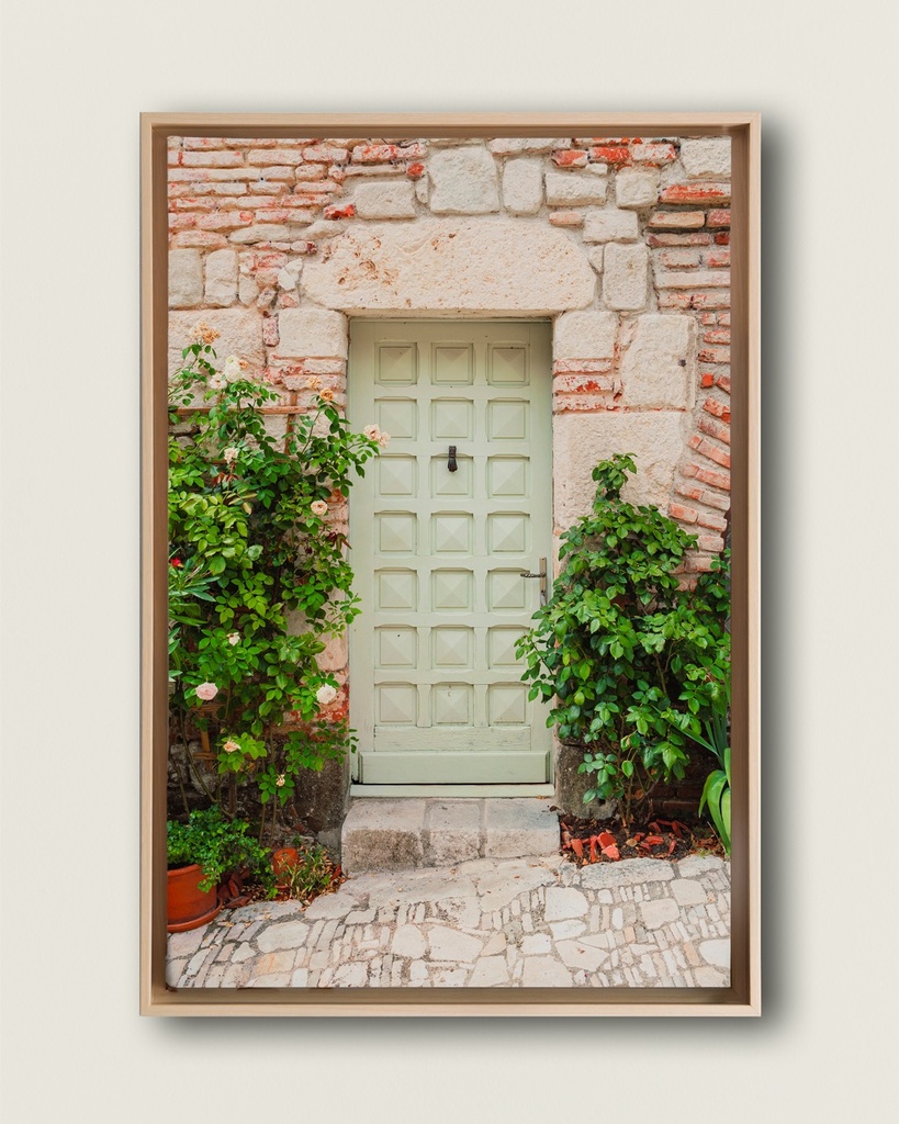Porte vert pastel - Toile encadrée (20x30 cm / 8x12″, Wood frame)