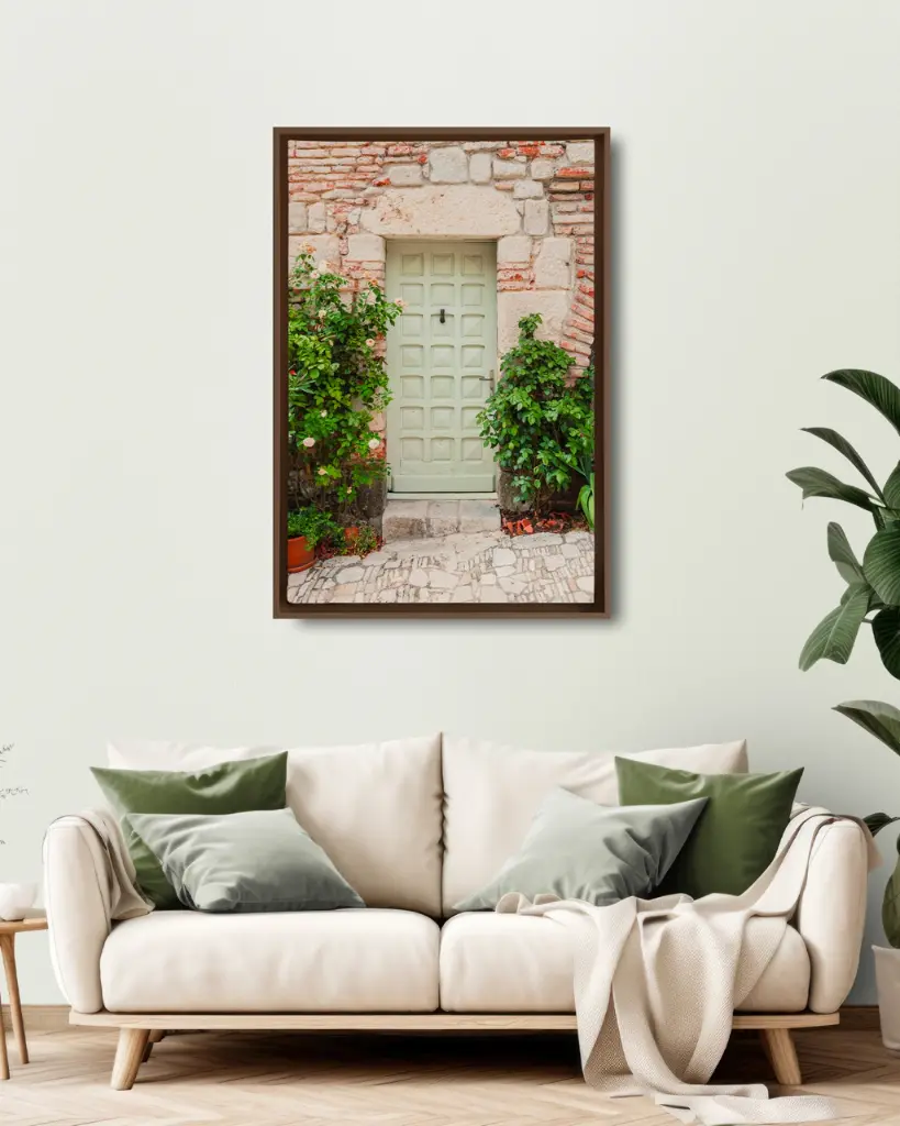 Porte vert pastel - Toile encadrée
