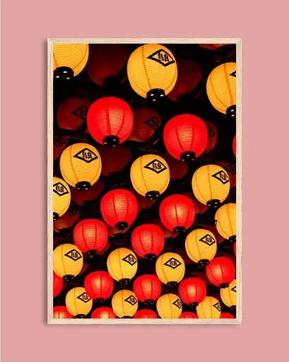 Lanternes japonaises rouges et jaunes – Photo d’art Japon - Poster encadré