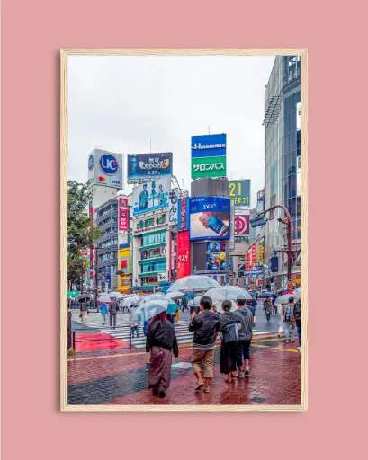 Shibuya Crossing sous la pluie – Photo d’art Japon - Poster encadré