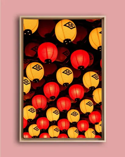Lanternes japonaises rouges et jaunes – Photo d’art Japon - Toile encadrée